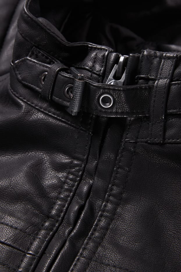 Men - Biker jacket - faux leather - black