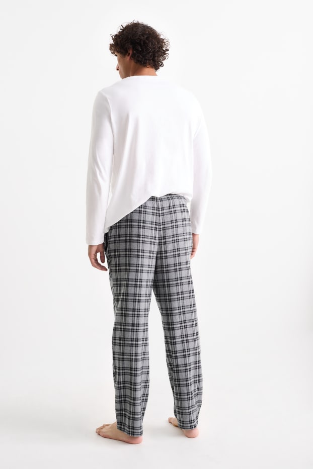 Uomo - Confezione da 2 - pantaloni pigiama di flanella - a quadretti - nero
