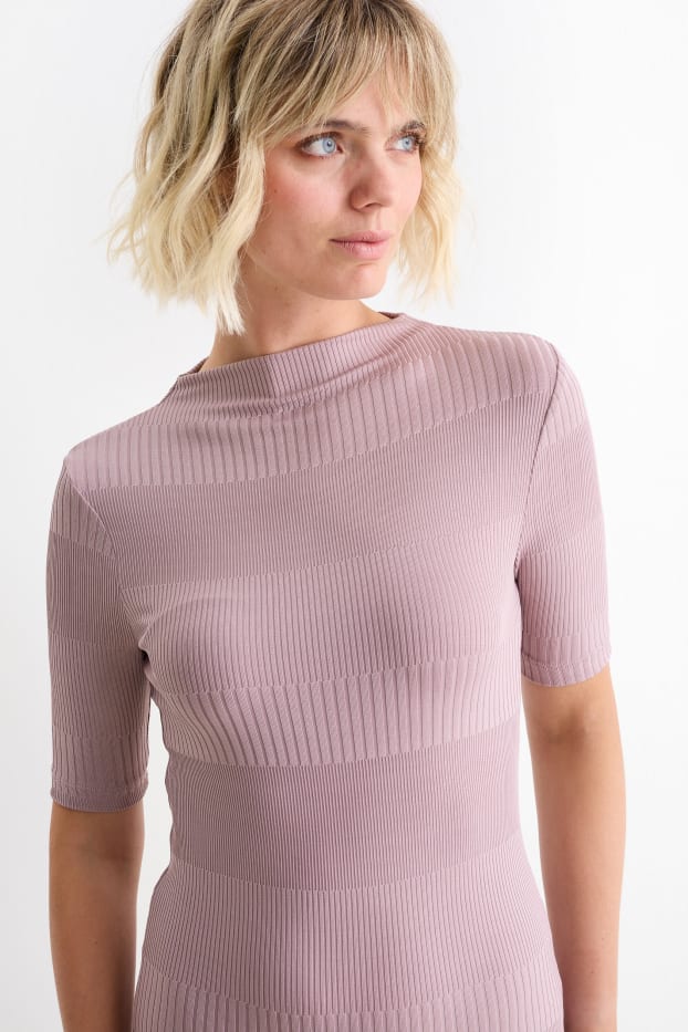 Dames - Gebreide jurk - ribstof - donker rose