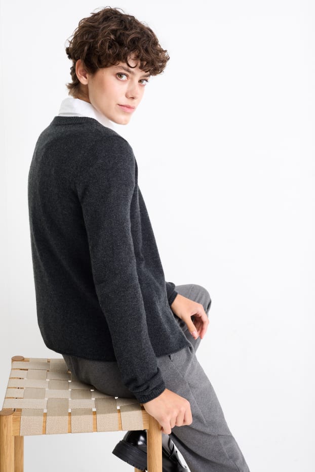 Damen - Kaschmir-Strickjacke - dunkelgrau