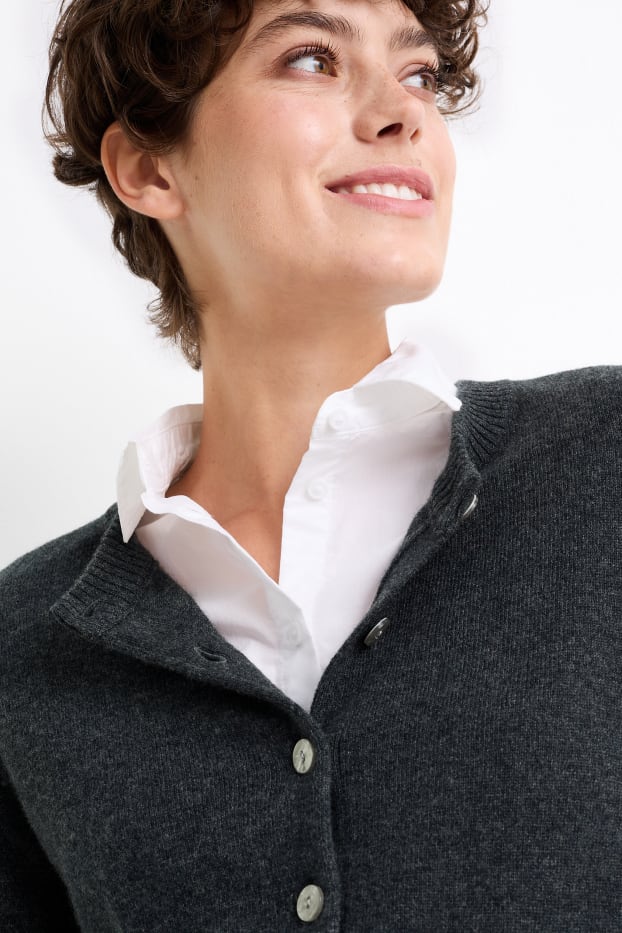 Damen - Kaschmir-Strickjacke - dunkelgrau