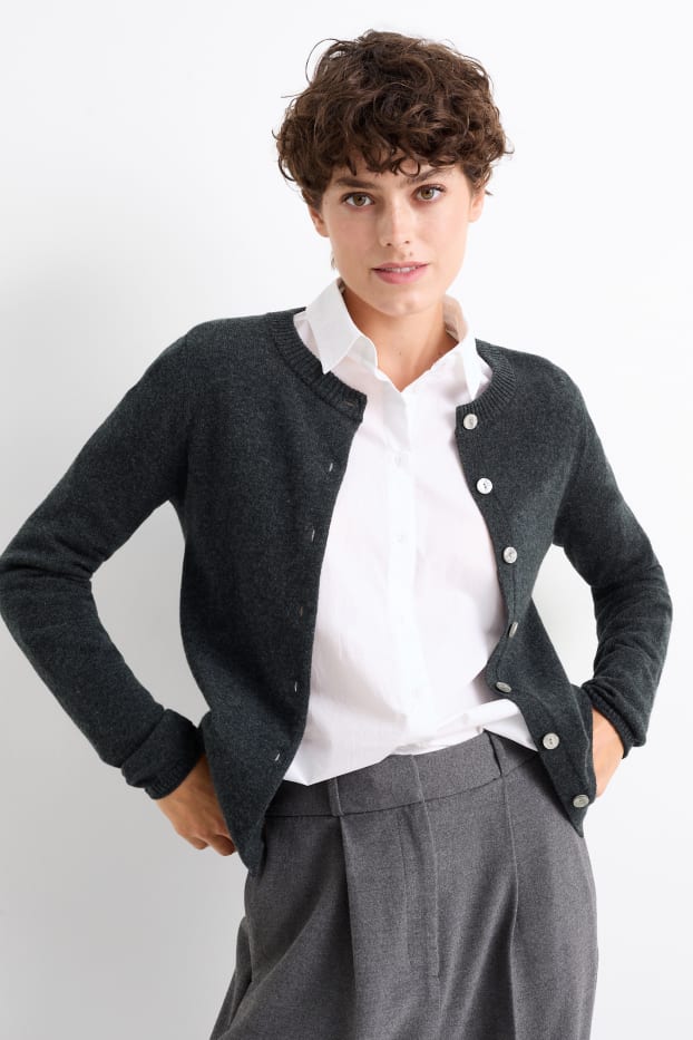 Damen - Kaschmir-Strickjacke - dunkelgrau