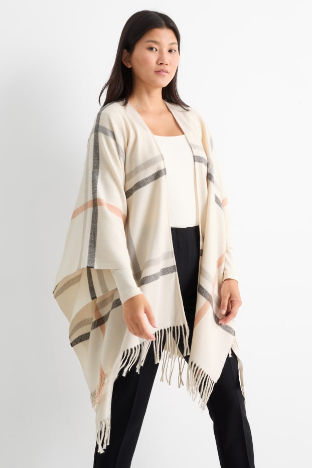 Femmes - Poncho - à carreaux - blanc crème