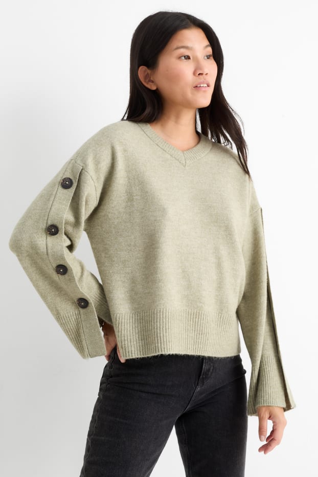 Mujer - Jersey con escote en pico - verde claro