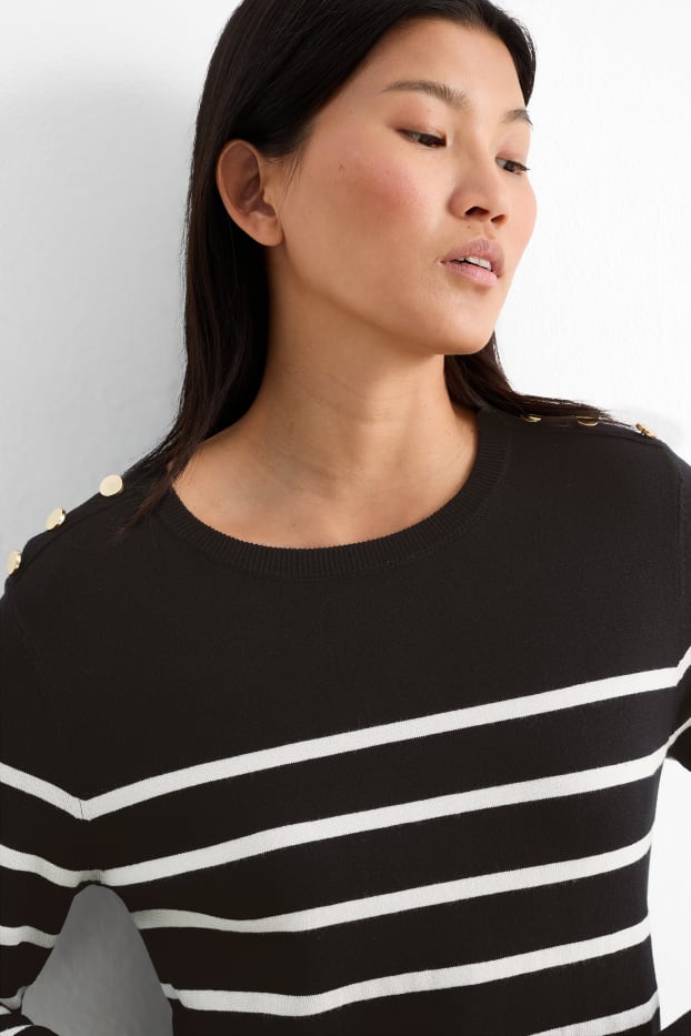 Women - Knitted dress - striped - black