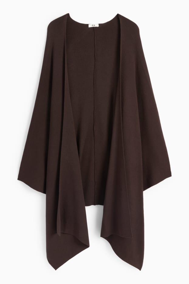 Women - Knitted poncho - dark brown