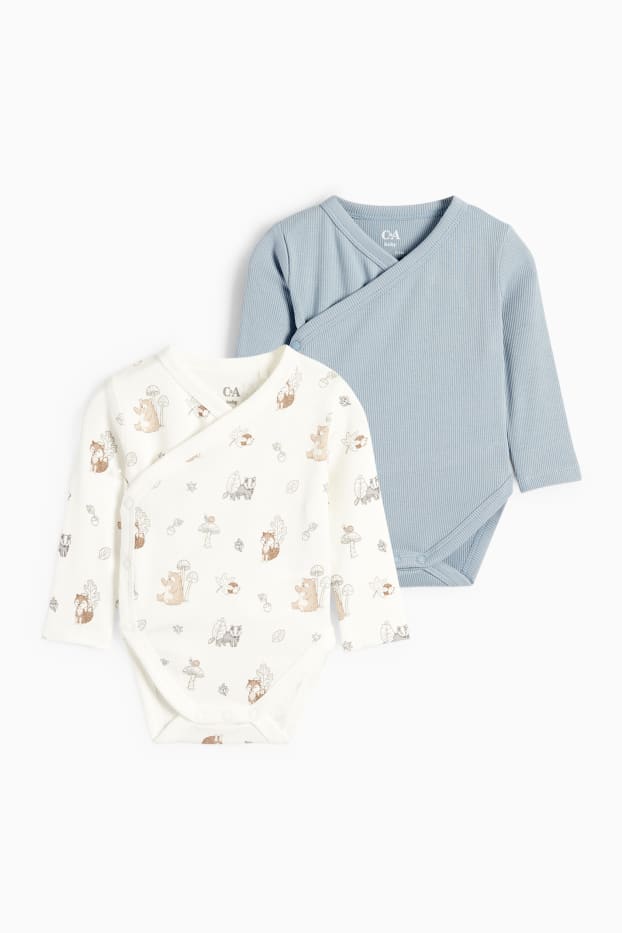 Bébés garçons - Lot de 2 - animaux de la forêt - bodys croisés pour bébé - bleu