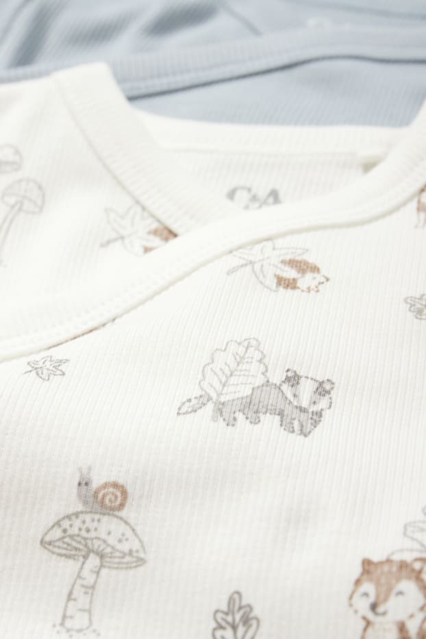 Bébés garçons - Lot de 2 - animaux de la forêt - bodys croisés pour bébé - bleu