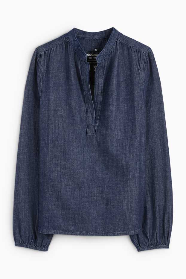 Dona - Camisa texana amb el coll en punta - texà blau fosc