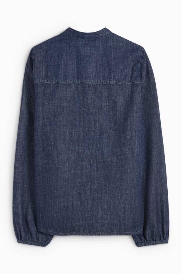 Dona - Camisa texana amb el coll en punta - texà blau fosc