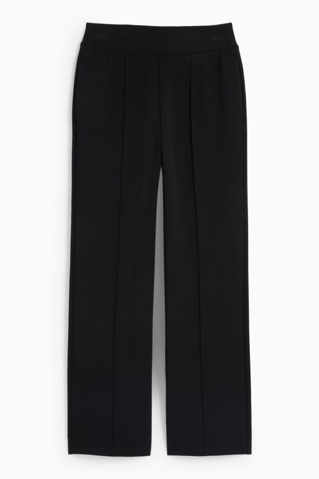Women - Jersey trousers - high waist - straight fit - black