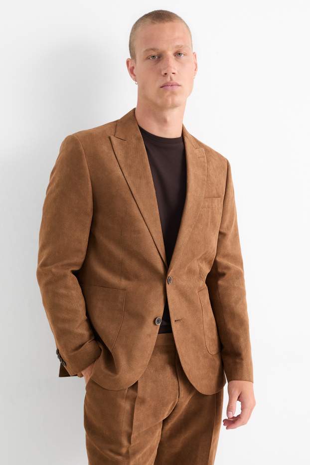 Mężczyźni - Marynarka modułowa - slim fit - z fakturą - brązowy