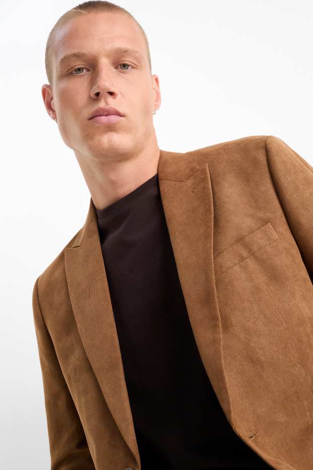 Mężczyźni - Marynarka modułowa - slim fit - z fakturą - brązowy