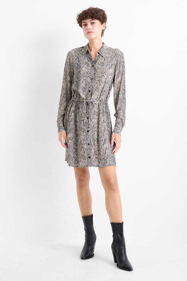 Donna - Vestito a camicia di viscosa - fantasia - beige chiaro