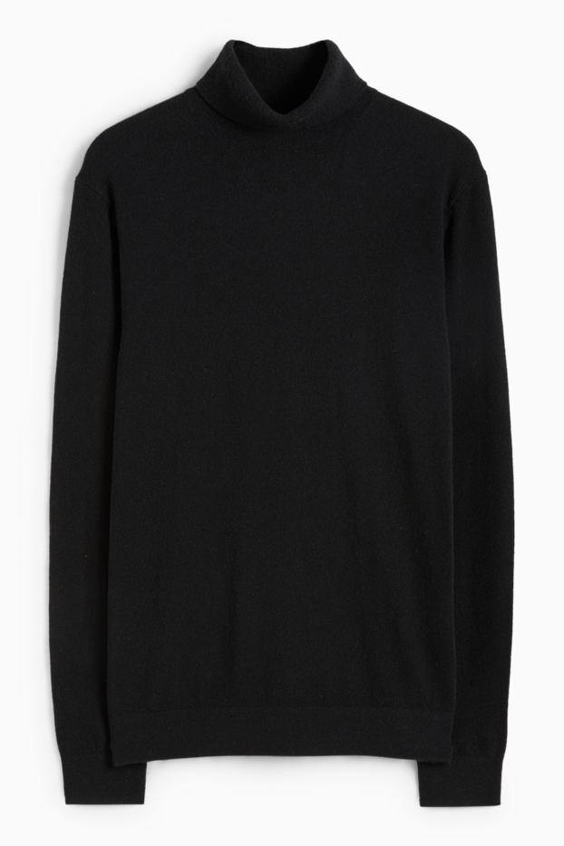 Hommes - Pull en cachemire à col roulé - noir