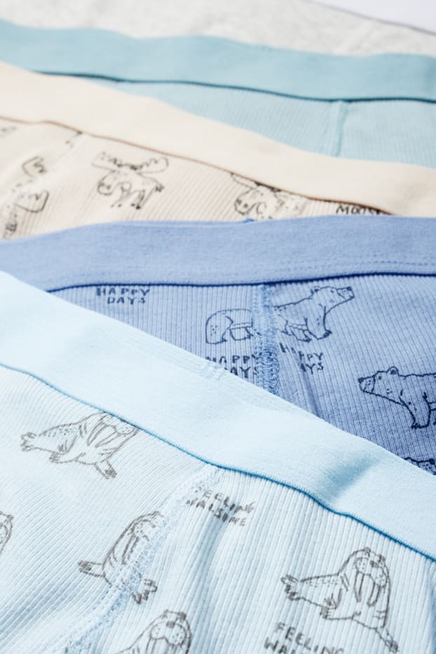 Kinder Jungen - Multipack 5er - Tiere - Boxershorts - gerippt - blau / grau