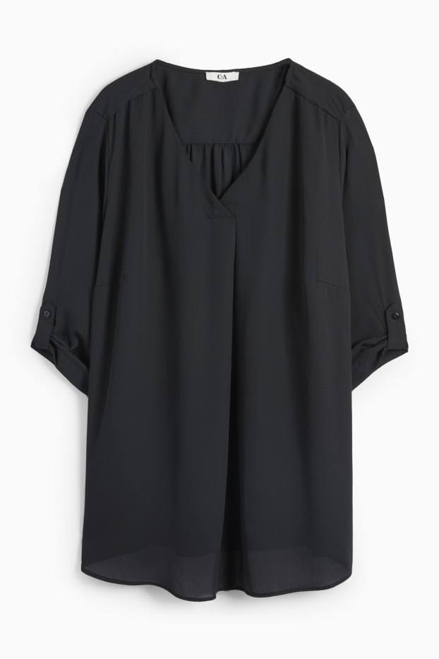 Damen - Bluse mit V-Ausschnitt - schwarz