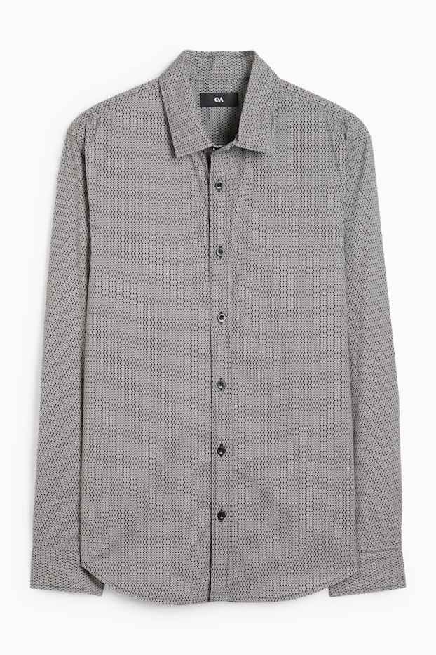 Bărbați - Cămașă - regular fit - guler Kent - print minimalist - gri închis