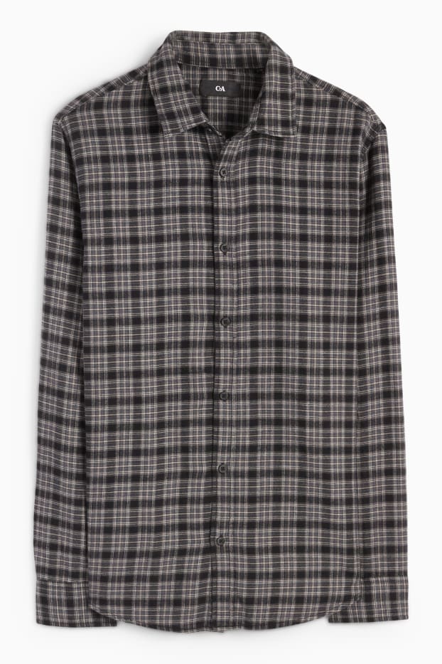 Hombre - Camisa - regular fit - Kent - de cuadros - negro