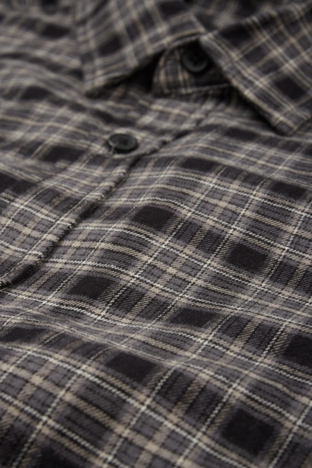 Hombre - Camisa - regular fit - Kent - de cuadros - negro