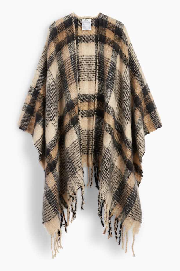 Damen - Poncho - kariert - schwarz