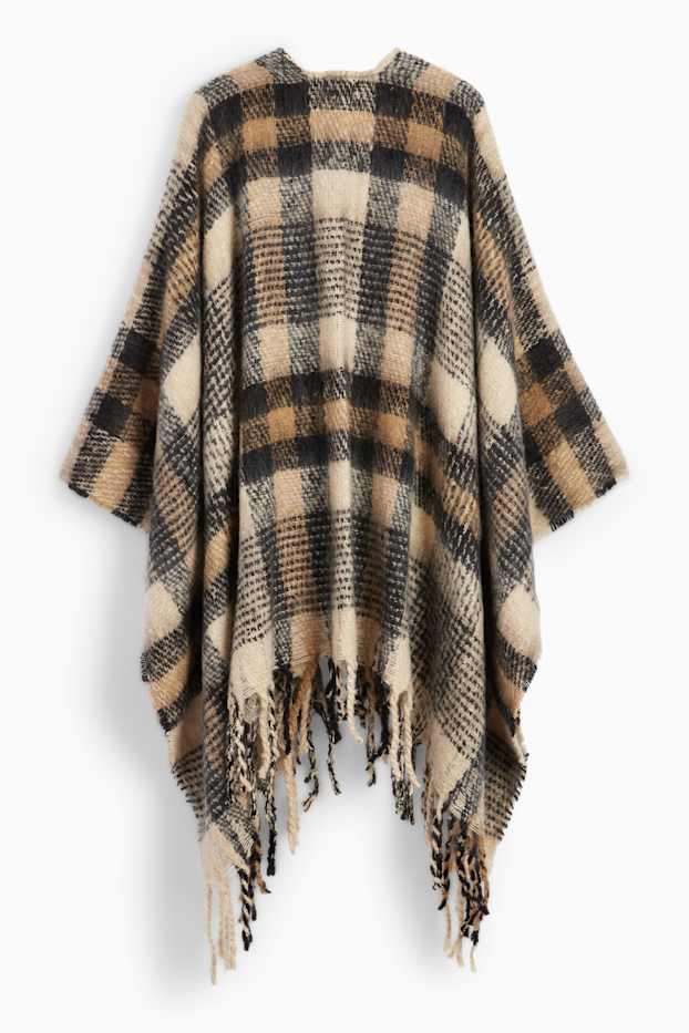 Damen - Poncho - kariert - schwarz