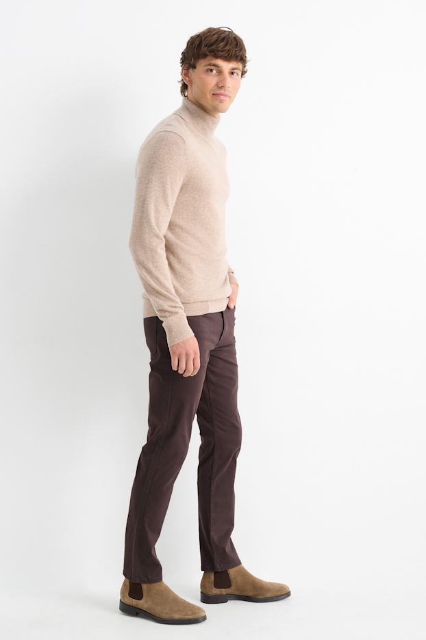 Hommes - Pantalon - slim fit - marron foncé