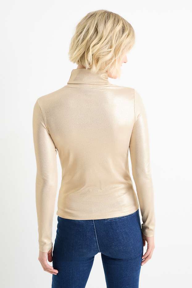 Donna - Maglia a dolcevita - effetto brillante - oro