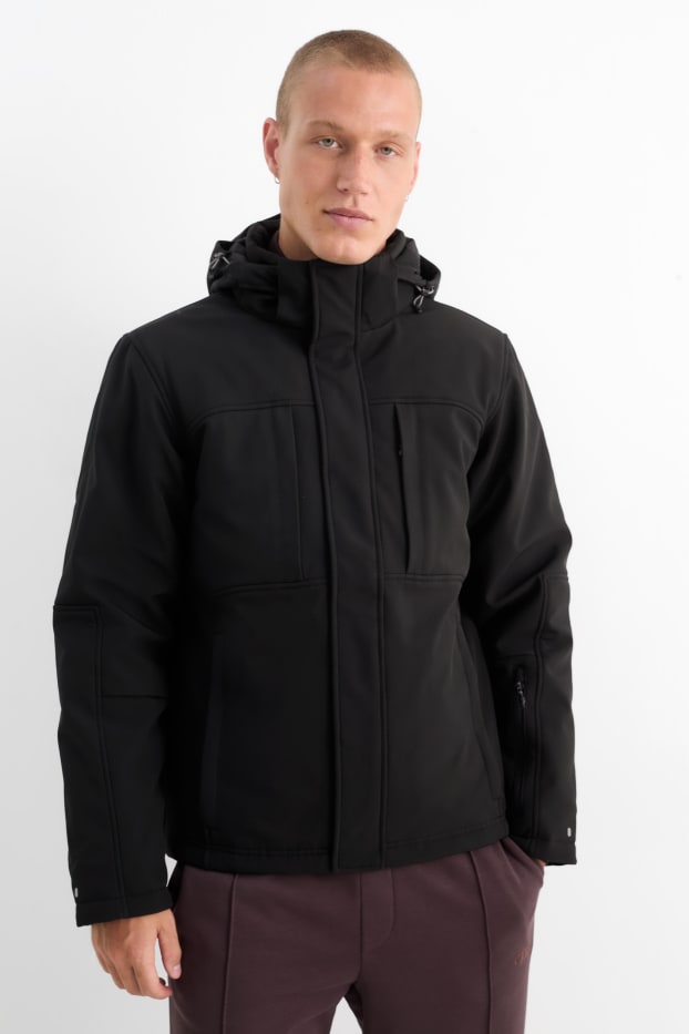 Bărbați - Geacă softshell cu glugă - 4 Way Stretch- rezistentă la apă - negru