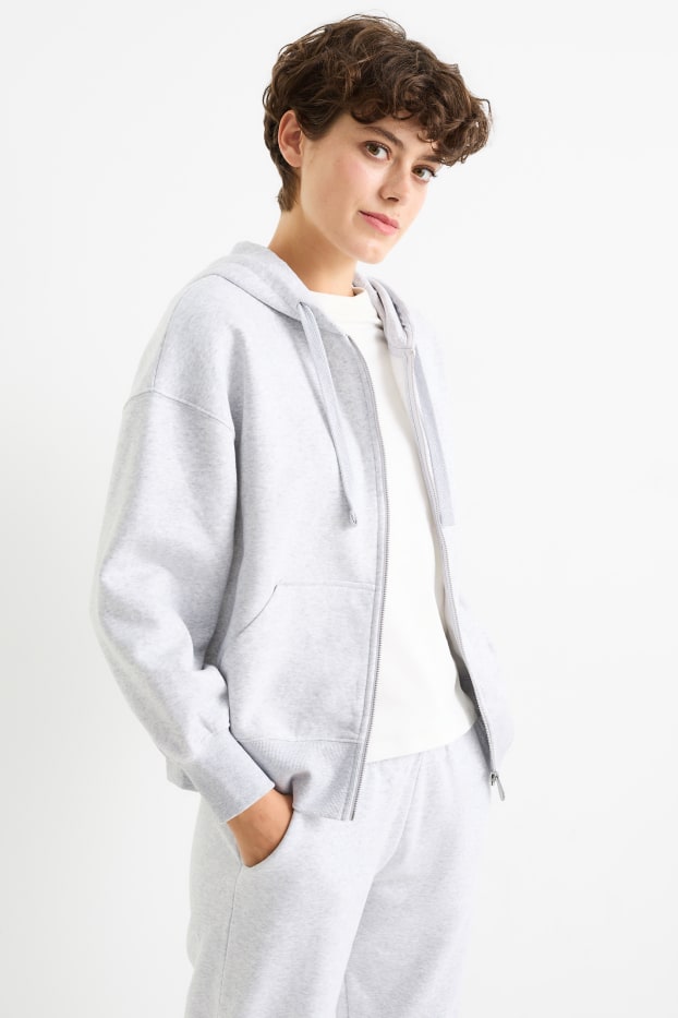 Dames - Basic sweatvest met capuchon - licht grijs-mix