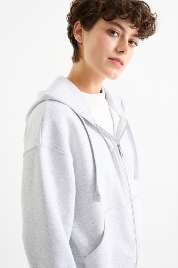 Dames - Basic sweatvest met capuchon - licht grijs-mix
