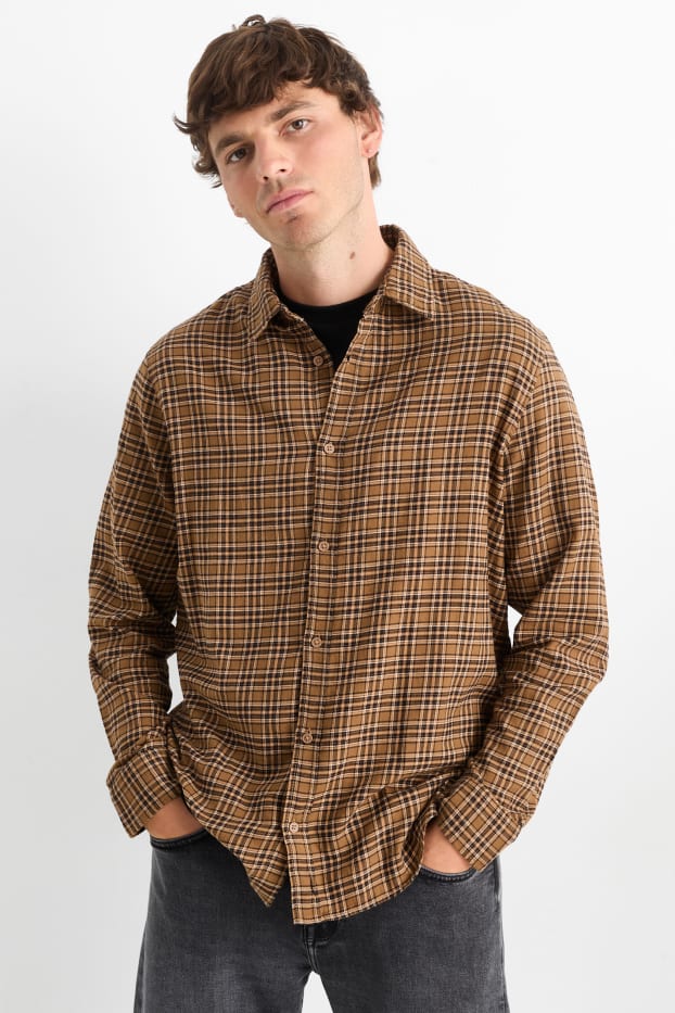Hombre - Camisa - regular fit - Kent - de cuadros - marrón