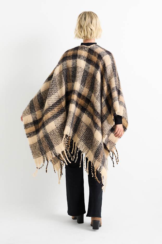 Damen - Poncho - kariert - schwarz