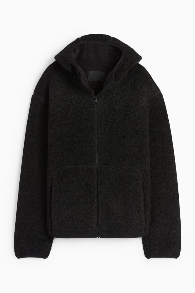 Herren - Teddy-Jacke mit Kapuze - schwarz
