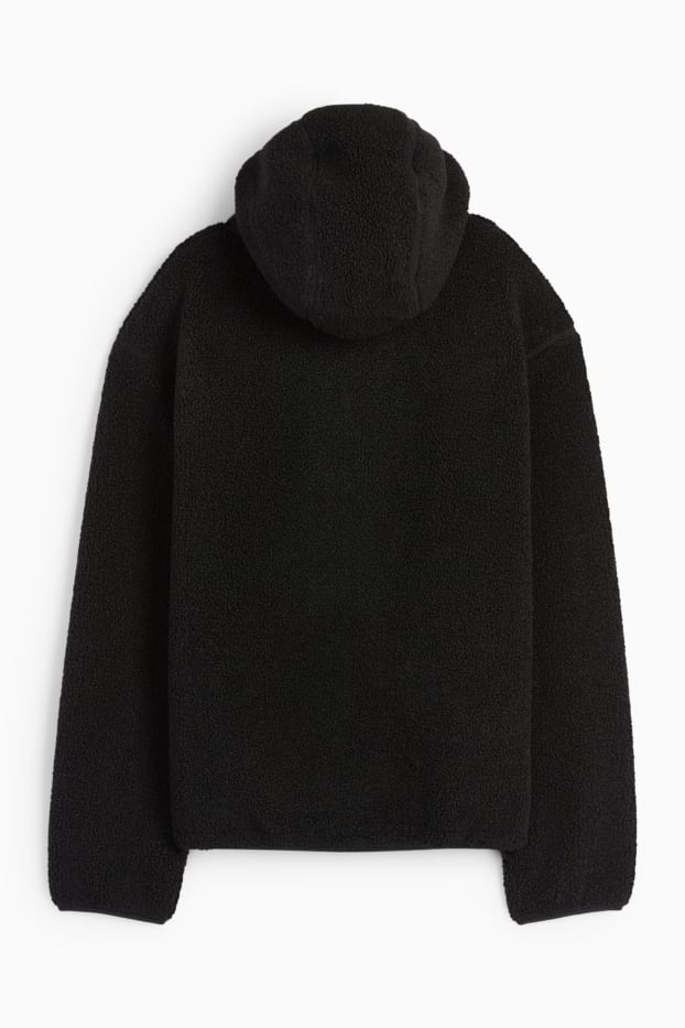 Herren - Teddy-Jacke mit Kapuze - schwarz