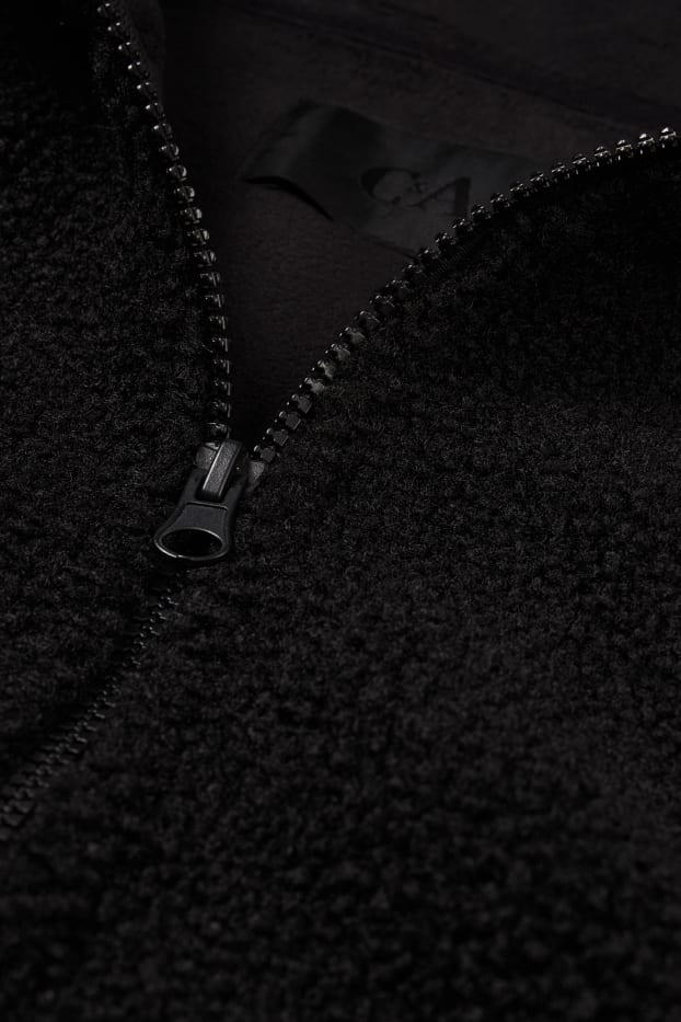 Herren - Teddy-Jacke mit Kapuze - schwarz