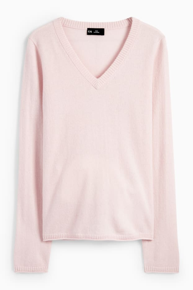 Women - Cashmere V-neck jumper - rose