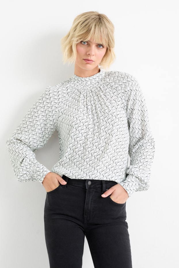 Dona - Brusa formal amb coll alçat - estampada - negre/blanc