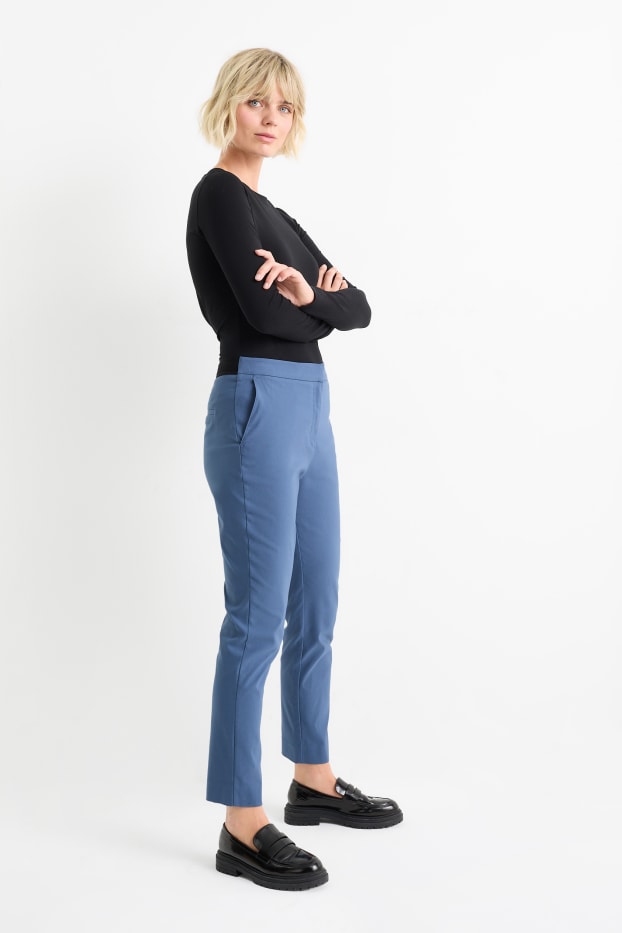 Women - Cloth trousers - mid-rise waist - slim fit - blue