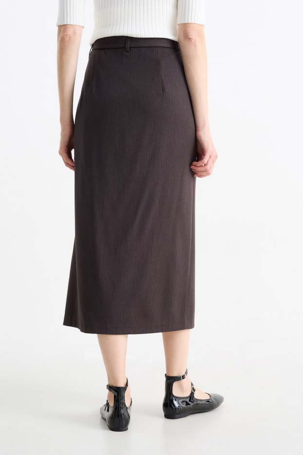 Femmes - Jupe crayon avec ceinture - rayures fines - gris foncé