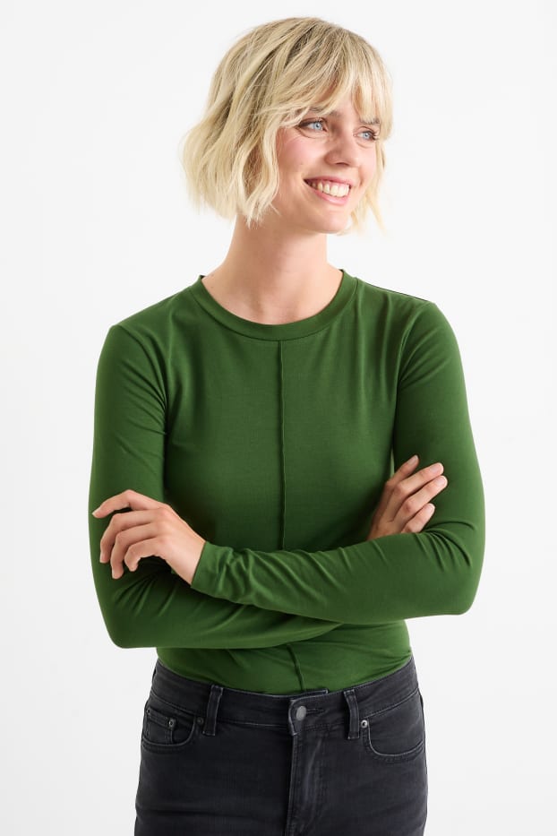 Damen - Basic-Langarmshirt - dunkelgrün
