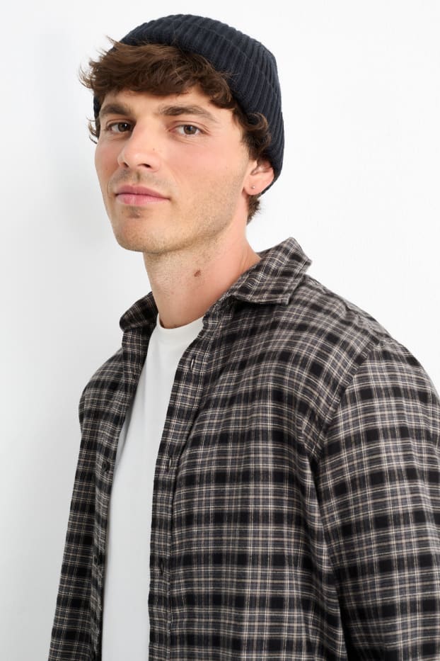 Hombre - Camisa - regular fit - Kent - de cuadros - negro