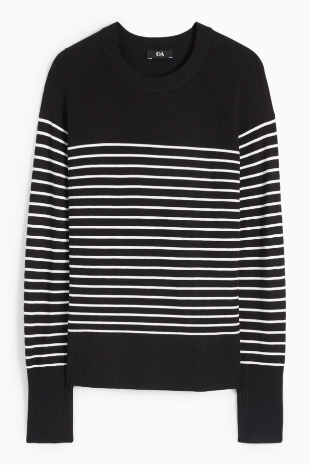 Kobiety - Sweter z cienkiej dzianiny - w paski - czarny