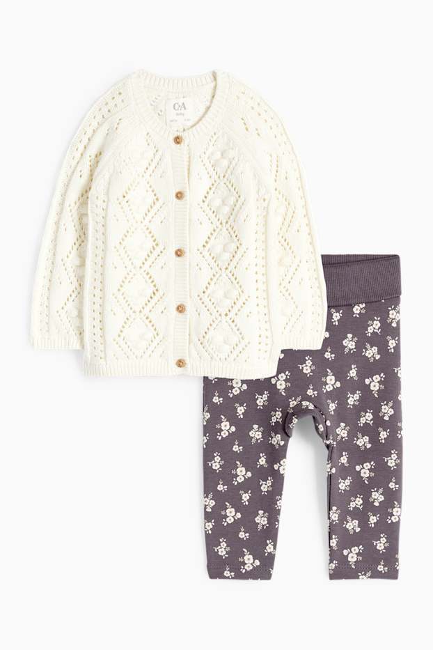 Bébés filles - Petites fleurs - tenue pour bébé - 2 pièces - gris / beige