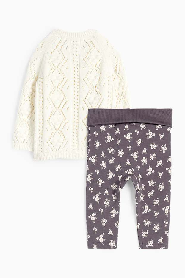 Bébés filles - Petites fleurs - tenue pour bébé - 2 pièces - gris / beige