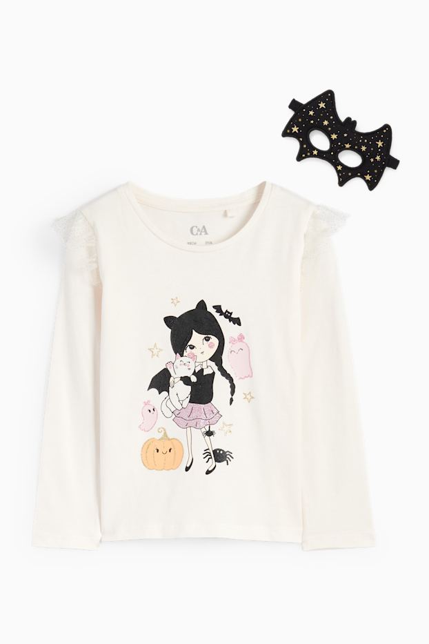 Dzieci dziewczynki - Halloween - zestaw - koszulka z długim rękawem i maska - 2 części - jasnoróżowy