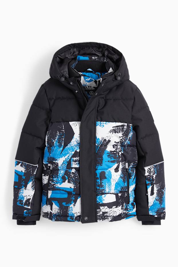 Bambini - Giacca da sci con cappuccio - impermeabile - fantasia - nero