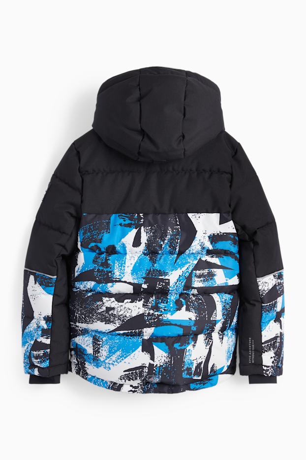 Bambini - Giacca da sci con cappuccio - impermeabile - fantasia - nero