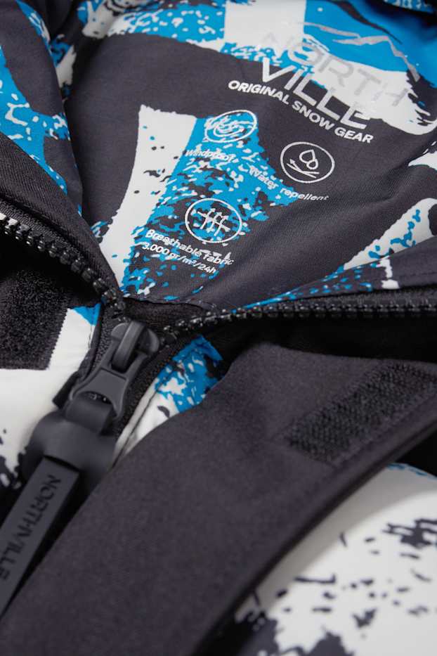 Bambini - Giacca da sci con cappuccio - impermeabile - fantasia - nero