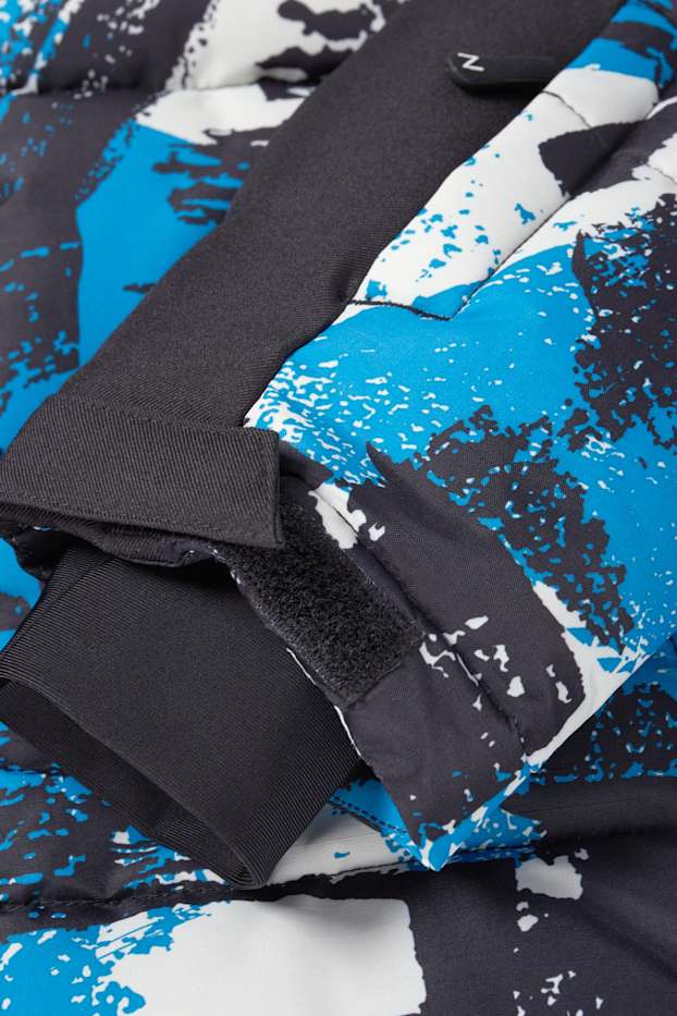 Bambini - Giacca da sci con cappuccio - impermeabile - fantasia - nero